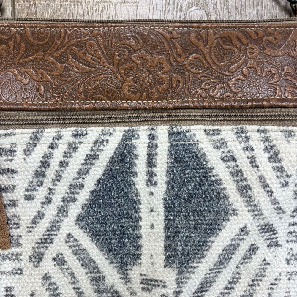 Myra Pastel Small Crossbody Purse Upcycled Cotton Leather Engraved Boho Western - Picture 2 of 12